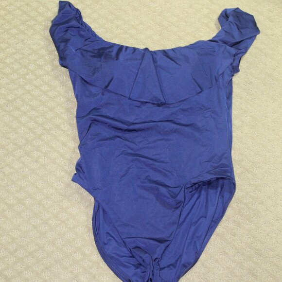 Trina Turk Women's 14 Blue One-Piece Off the Shoulder Ruffle Swimsuit - Picture 1 of 5